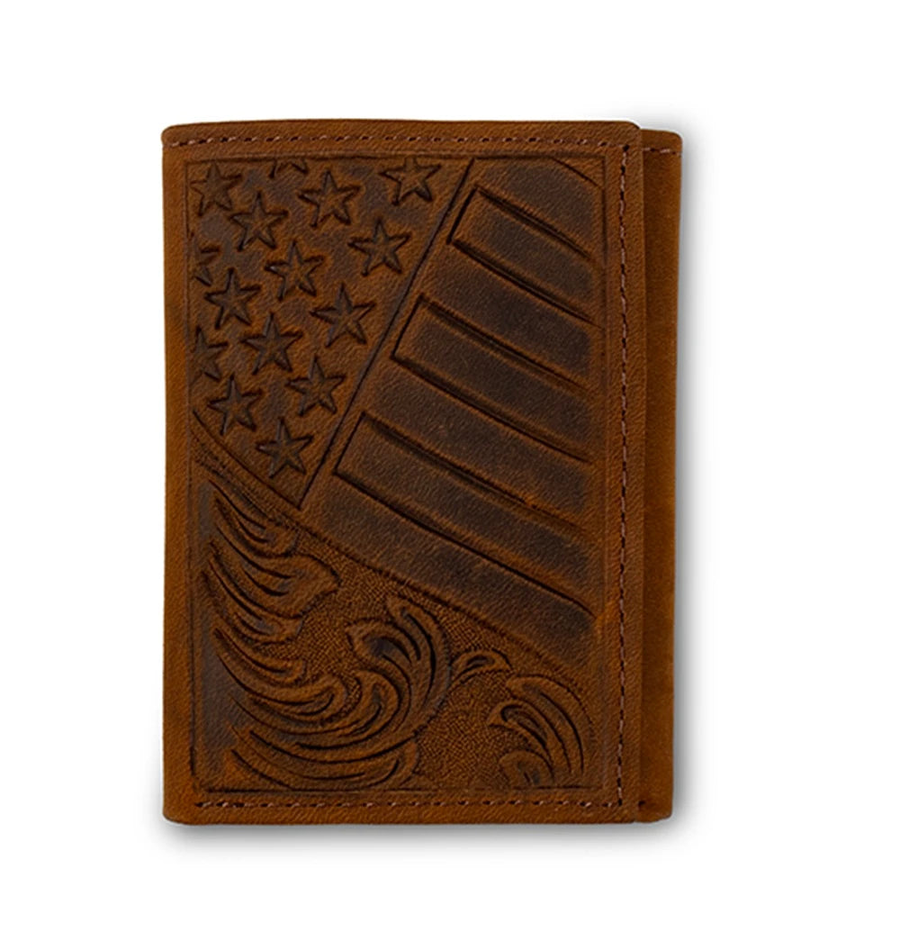 3-D Belt trifold American Flag Med Brown Wallet D250020144