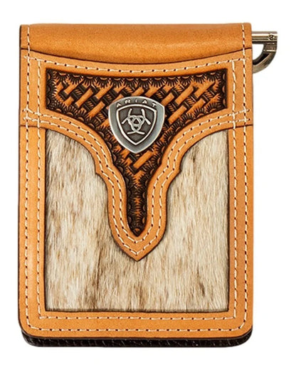 Ariat Mens Calf Hair Basket Weave Bifold Money Clip Natural A3561948