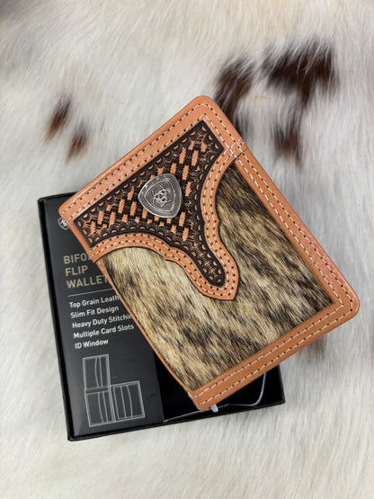 Ariat Men's Calf Hair & Basket Weave Bifold Leather Wallet A3561848