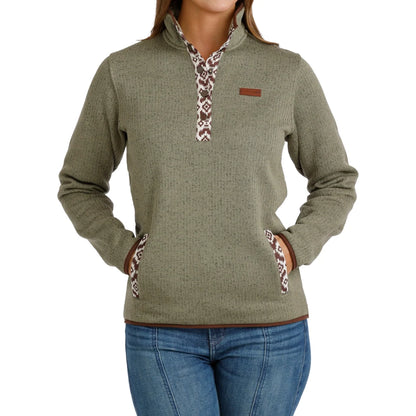 Cinch Ladies Olive Green Aztec Trim Fleece Pullover MAK9909005