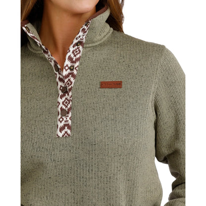 Cinch Ladies Olive Green Aztec Trim Fleece Pullover MAK9909005
