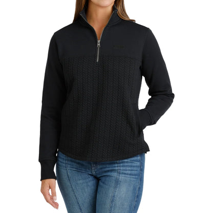 Cinch Ladies Black Cable Knit 1/4 Zip Pullover MAK9936002
