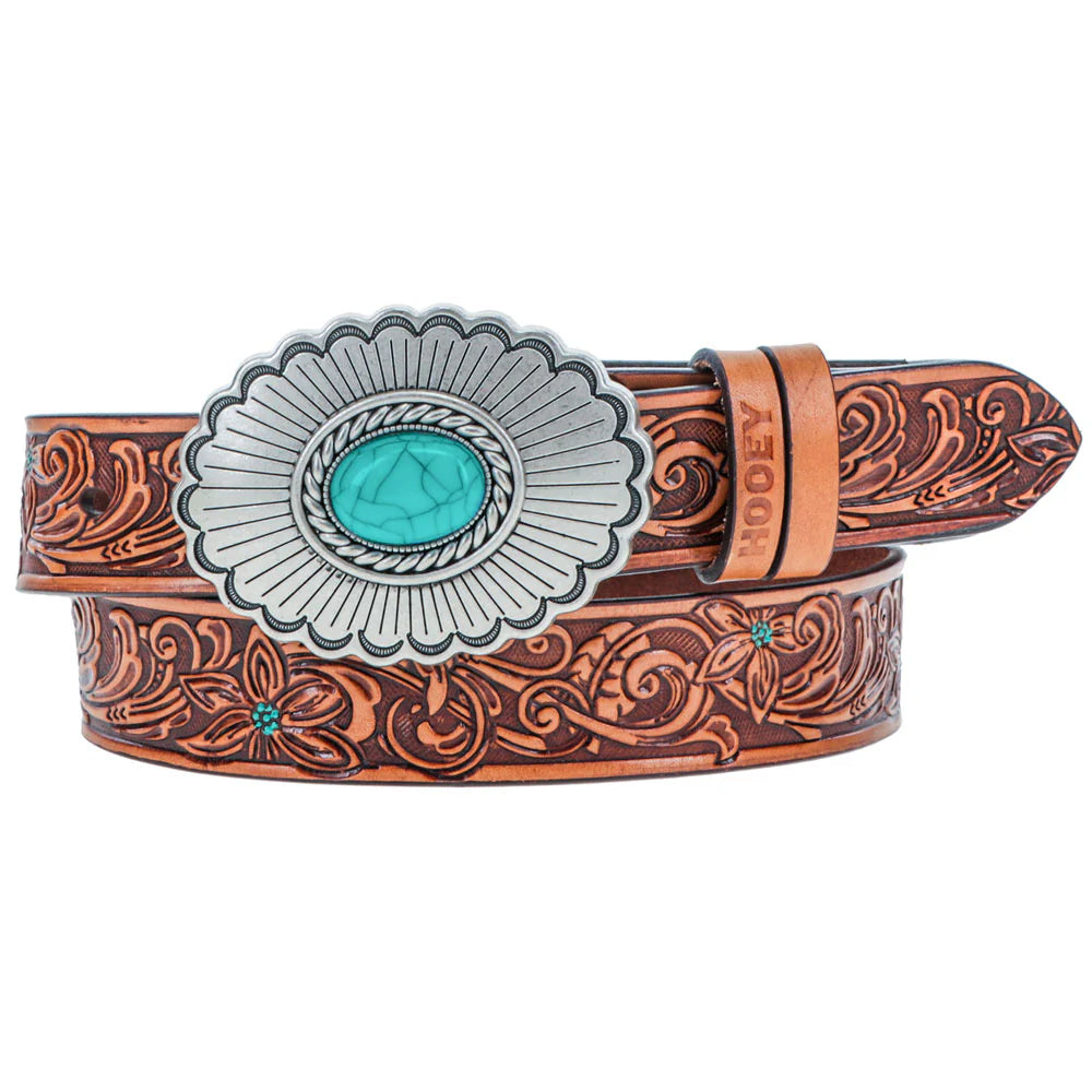 HOOEY GIRLS "MEDINA"  BELT BROWN/TURQUOISE RODEO BUCKLE