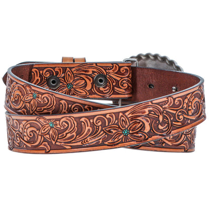 HOOEY GIRLS "MEDINA"  BELT BROWN/TURQUOISE RODEO BUCKLE
