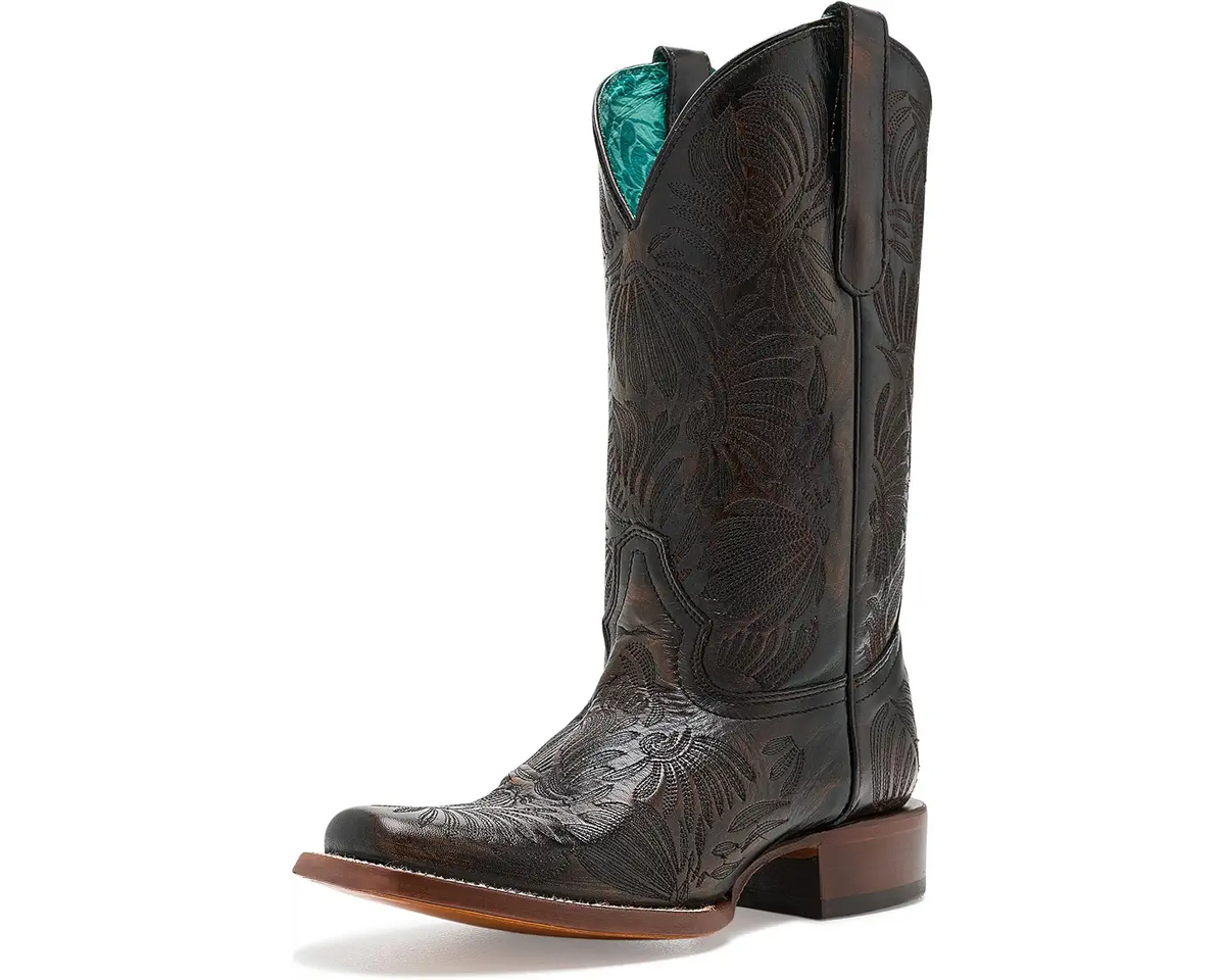 Corral Women’s Black Honey Floral Petal Embroidery Sq Toe Cowboy Boots A4848