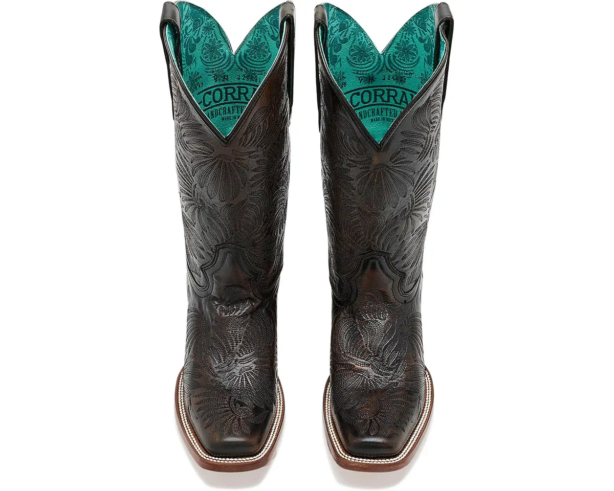 Corral Women’s Black Honey Floral Petal Embroidery Sq Toe Cowboy Boots A4848