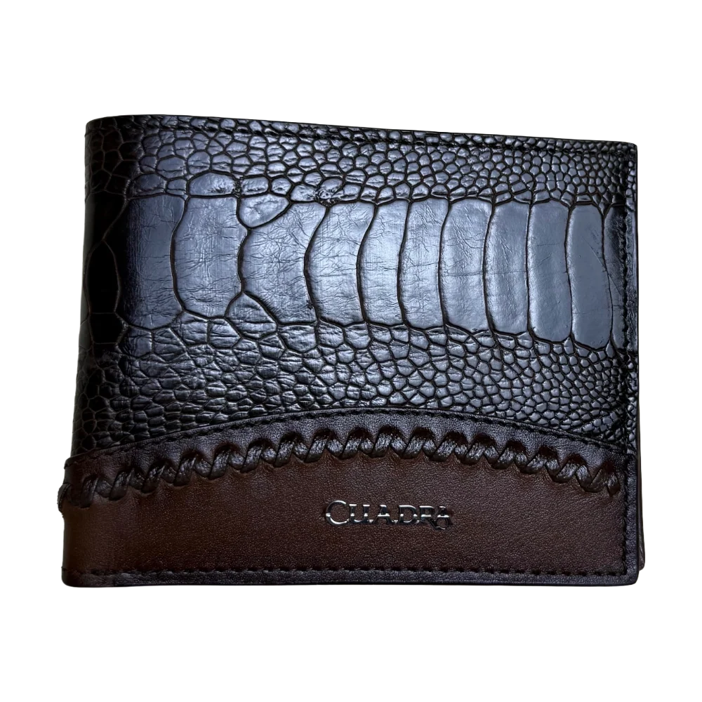 Cuadra Men's Ostrich Leg Studs & Woven Chocolate Brown Wallet DU719