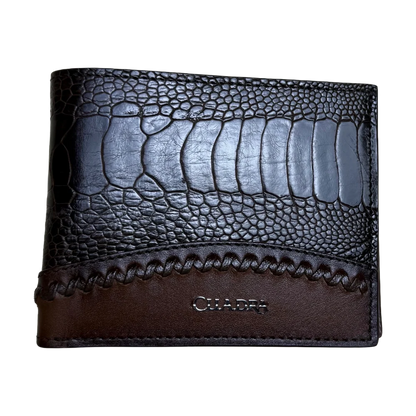 Cuadra Men's Ostrich Leg Studs & Woven Chocolate Brown Wallet DU719