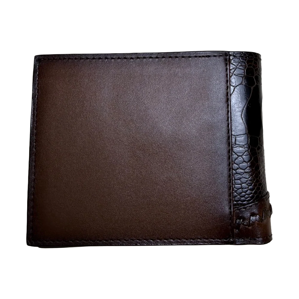 Cuadra Men's Ostrich Leg Studs & Woven Chocolate Brown Wallet DU719
