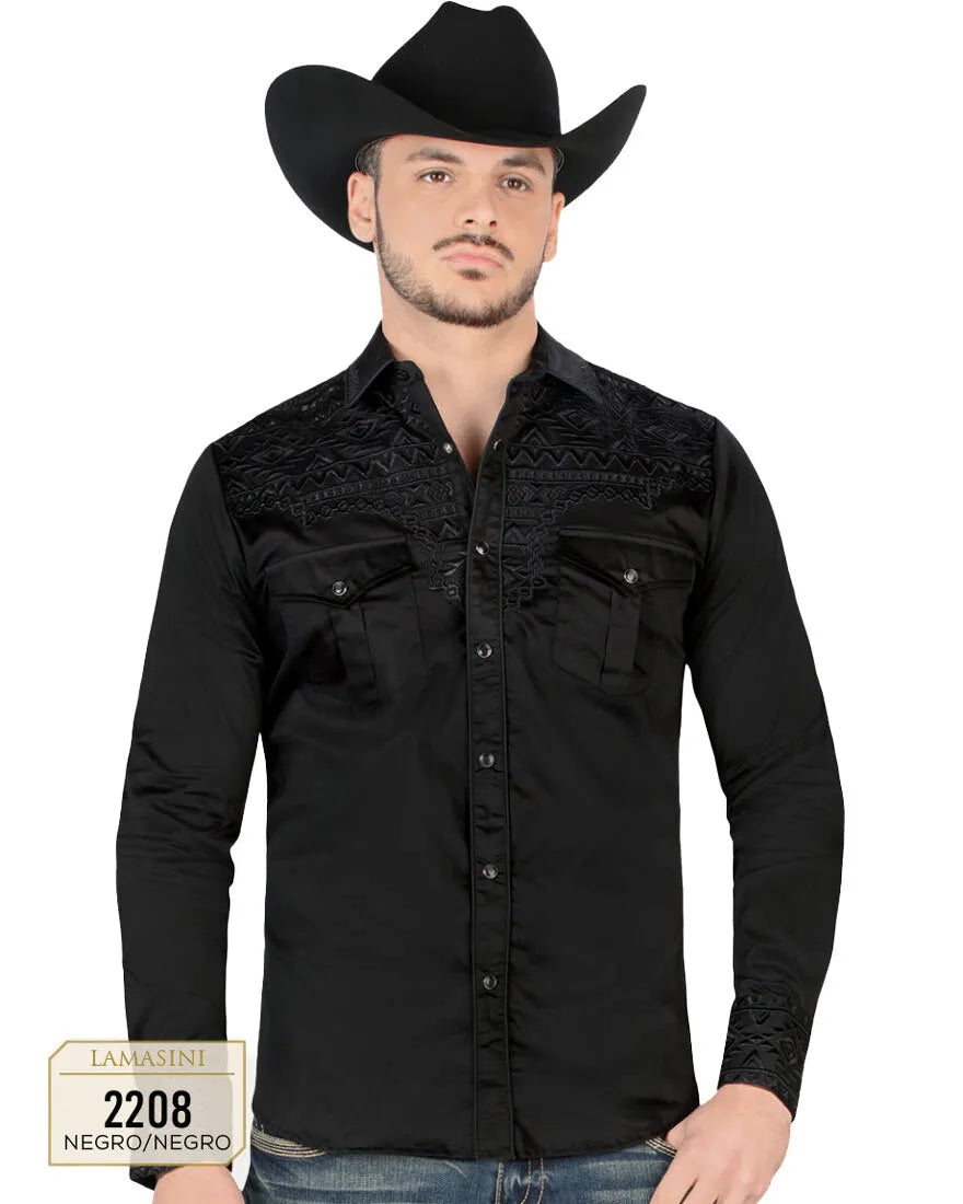 Lamasini Embroidered Snap LS Shirt Black LV2208