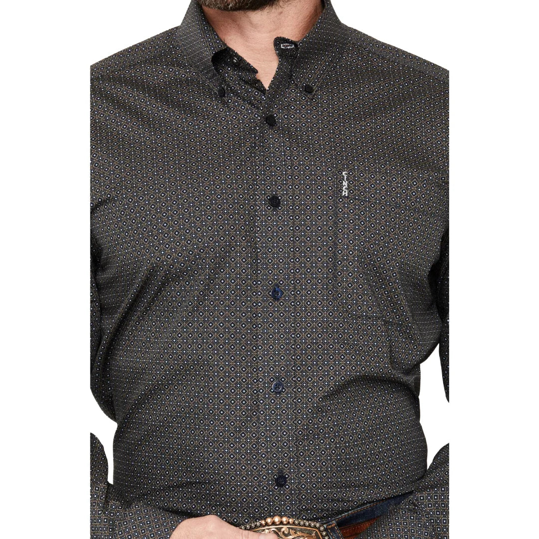 Cinch Mens Modern Print Navy Button Down Shirt MTW1347167