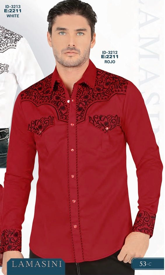 Lamasini Embroidered Men’s LS Snap Shrit Red LV2211