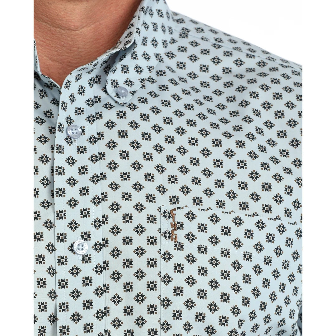 Cinch Mens Modern Print Light Blue Button Down Shirt MTW1347166