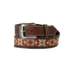 3D Men’s Belt 1 3/4"-1 1/2" Embroidered Inlay Buck Lace Red D100017804