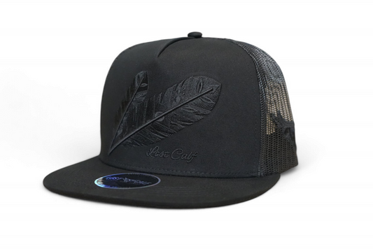Lost Calf Men’s blackout Tribe Flat Bill Trucker Cap
