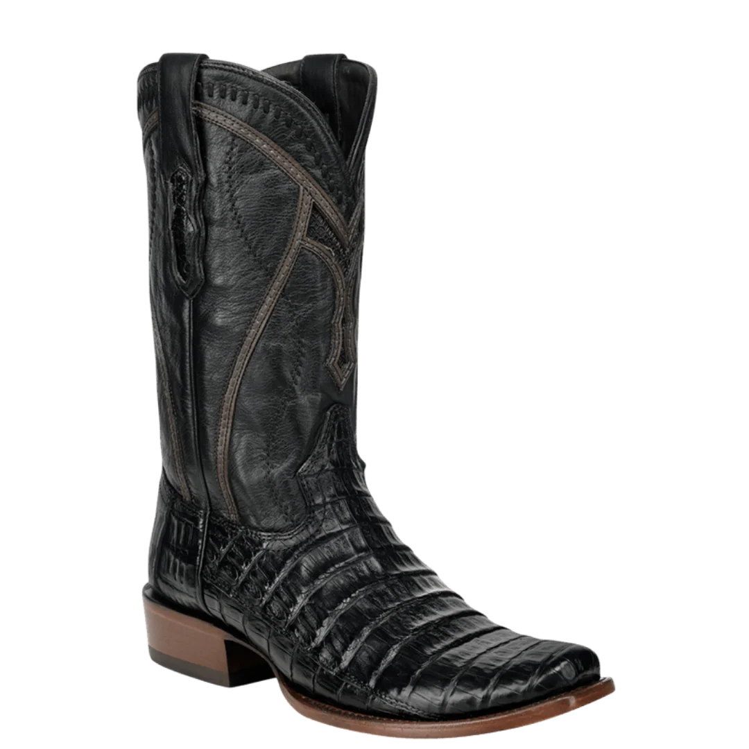 Corral Men's Black Caiman Inlay & Embroidery Narrow Square Toe Boot A5107