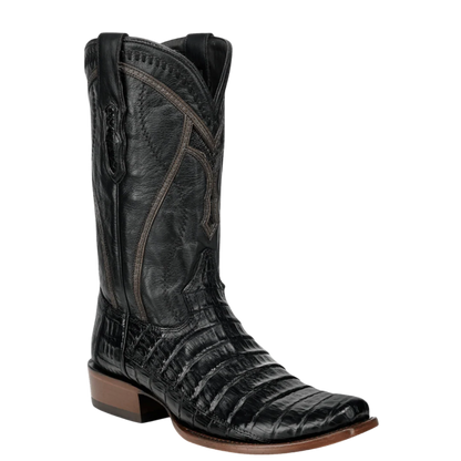Corral Men's Black Caiman Inlay & Embroidery Narrow Square Toe Boot A5107