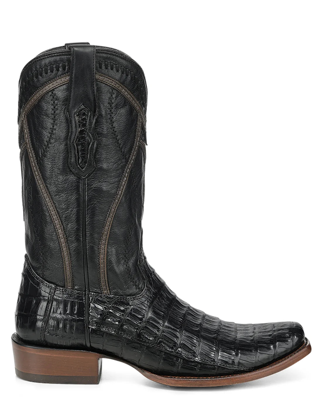 Corral Men's Black Caiman Inlay & Embroidery Narrow Square Toe Boot A5107