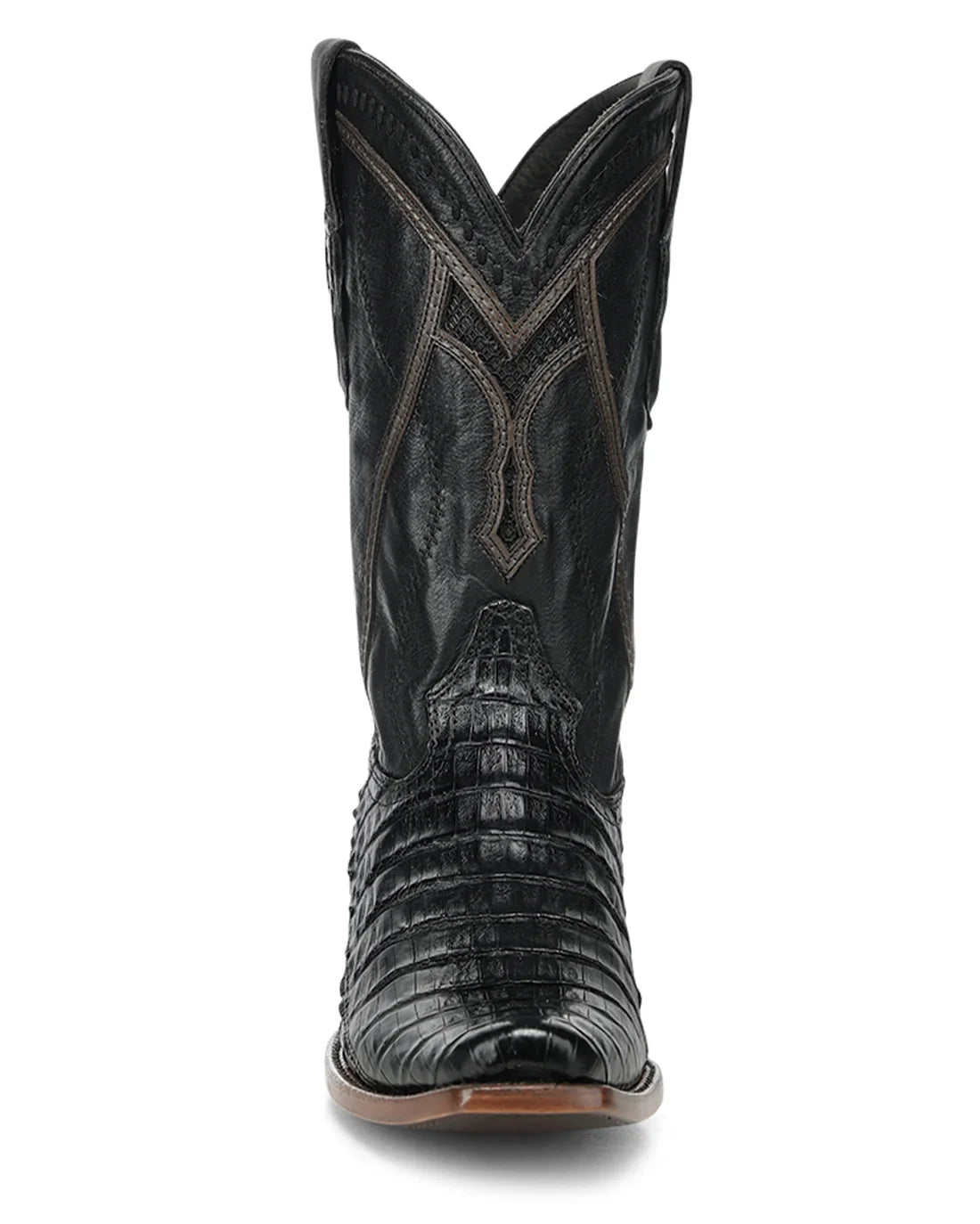 Corral Men's Black Caiman Inlay & Embroidery Narrow Square Toe Boot A5107