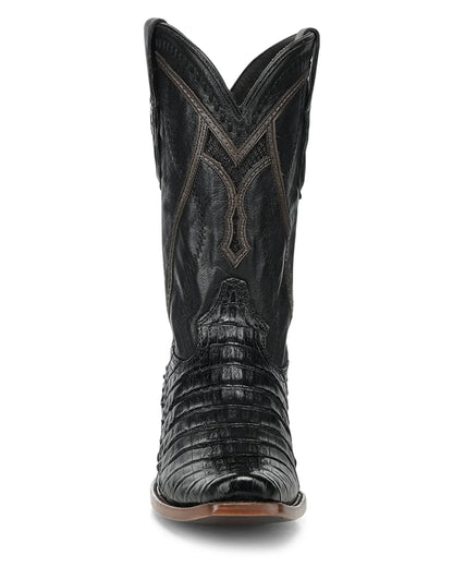Corral Men's Black Caiman Inlay & Embroidery Narrow Square Toe Boot A5107