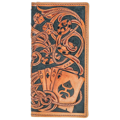 HOOEY "GAMBLER" TAN PLAYING CARD EMBOSSED RODEO WALLET