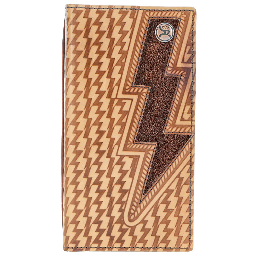 HOOEY "ZEMI" TAN BASKET WEAVE W/ BROWN LIGHTNING BOLT RODEO WALLET