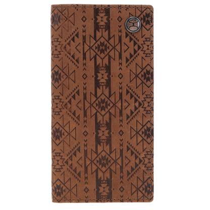 HOOEY "MONTEREY" RODEO WALLET BROWN W/ AZTEC EMBOSSED PRINT