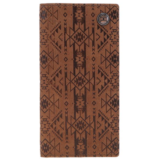 HOOEY "MONTEREY" RODEO WALLET BROWN W/ AZTEC EMBOSSED PRINT