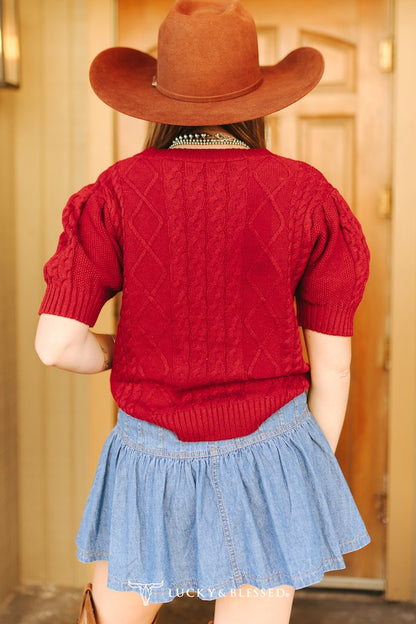 Lucky&blessed Knit Puff Sleeve Sweater Top (Plus Sizes) T01210-BRG