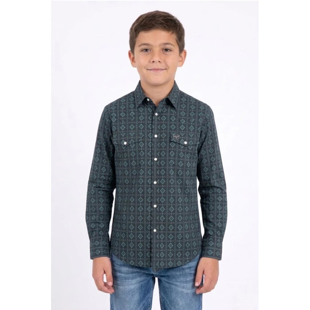 Platini Kid's Western Ls Black Shirt WPK11348