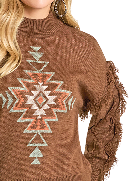 ROCK&ROLL AZTEC KNIT FRINGE SWEATER