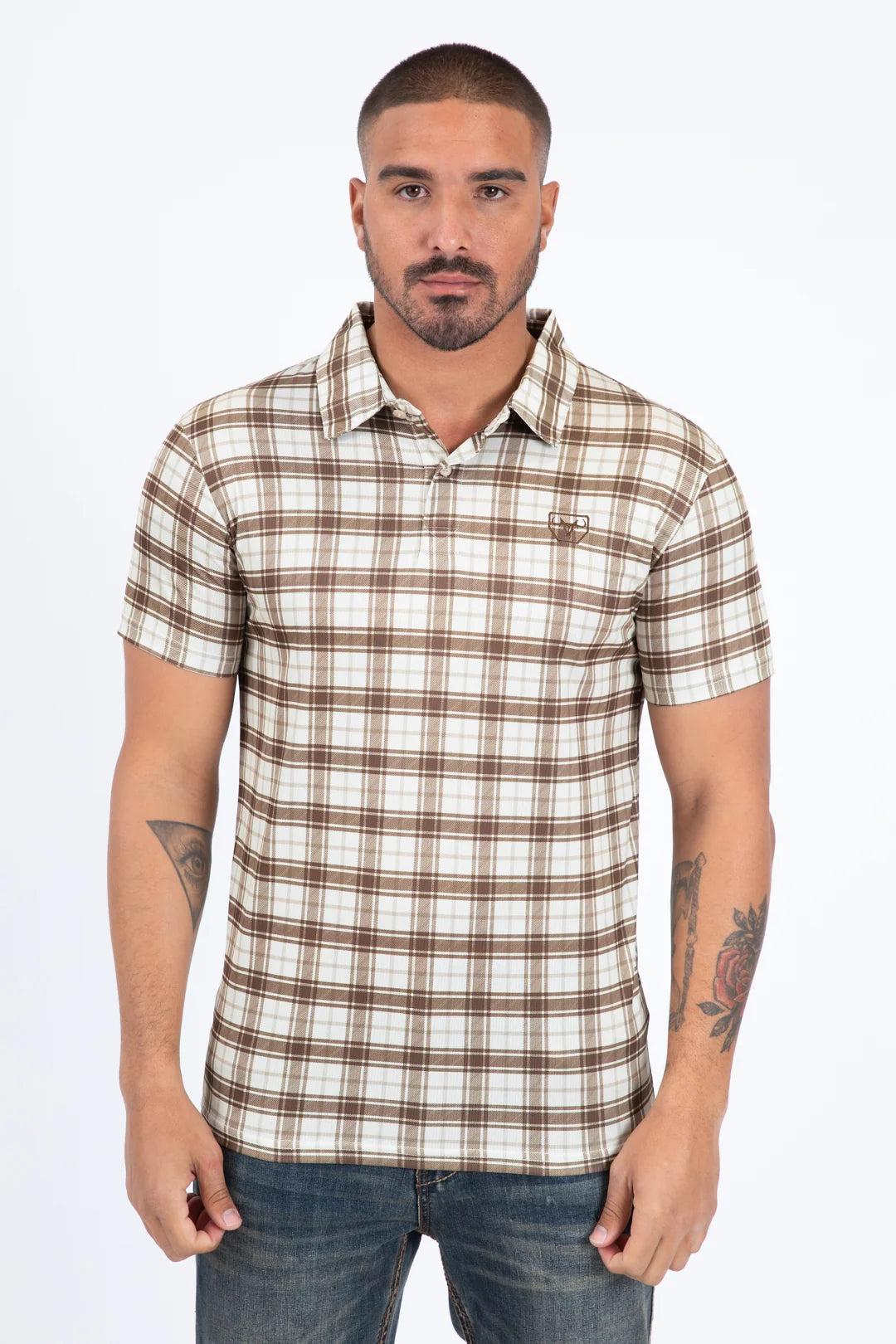 Platini Men’s Plaid Performance Beige Polo PGP11422