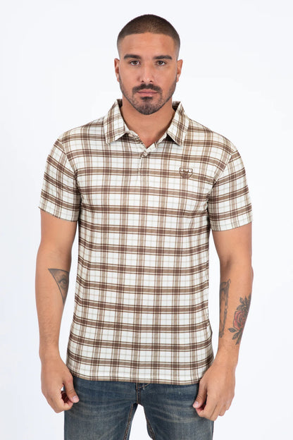 Platini Men’s Plaid Performance Beige Polo PGP11422