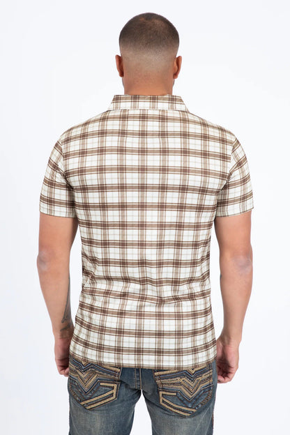 Platini Men’s Plaid Performance Beige Polo PGP11422