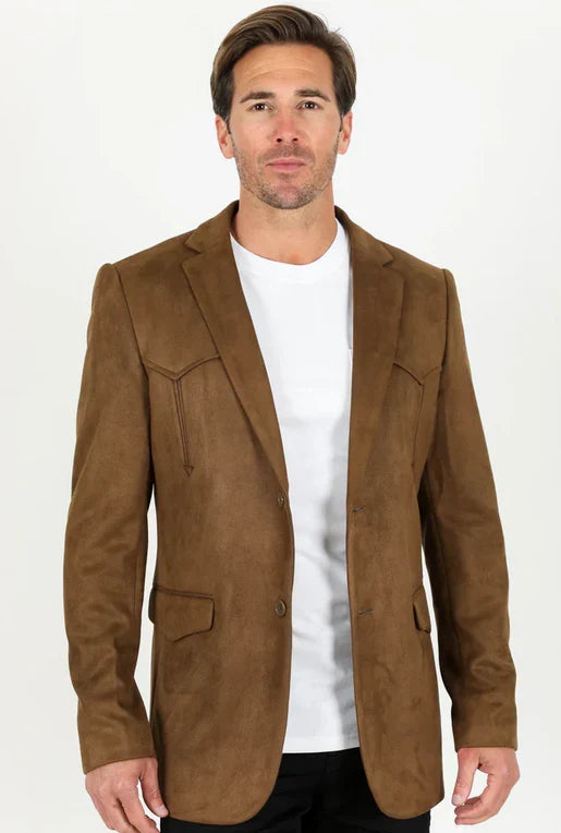 Platini Men’s Double Button Faux Suede Brown Blazer BLZ9447