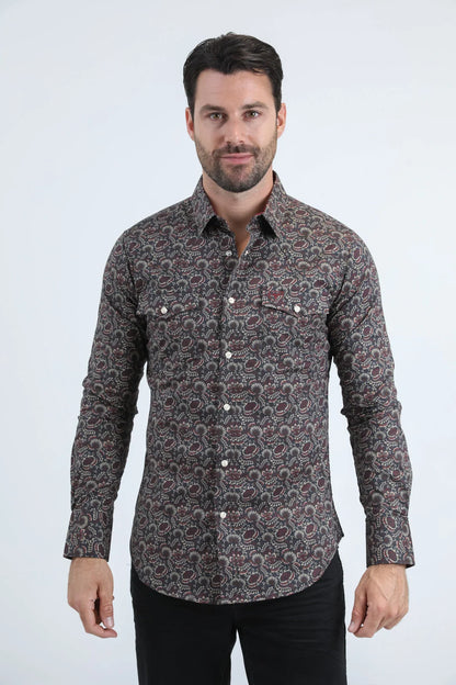 Platini Mens Leaf Diamond Botanical Western Shirt WPL11159
