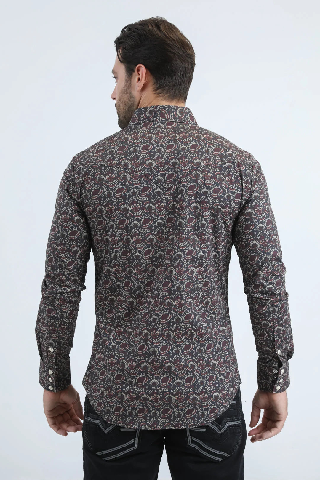 Platini Mens Leaf Diamond Botanical Western Shirt WPL11159