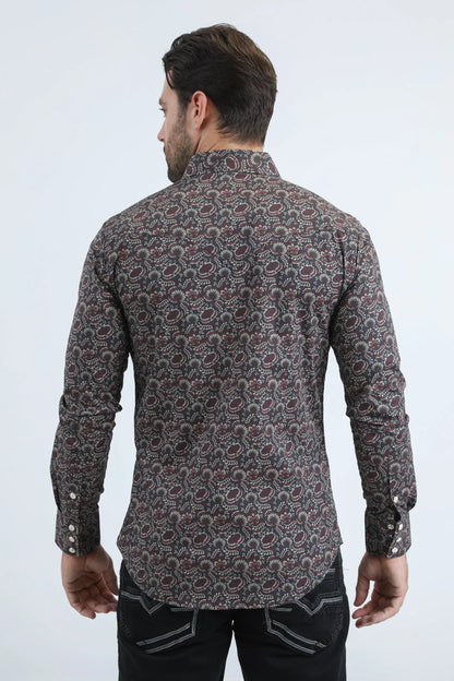 Platini Mens Leaf Diamond Botanical Western Shirt WPL11159