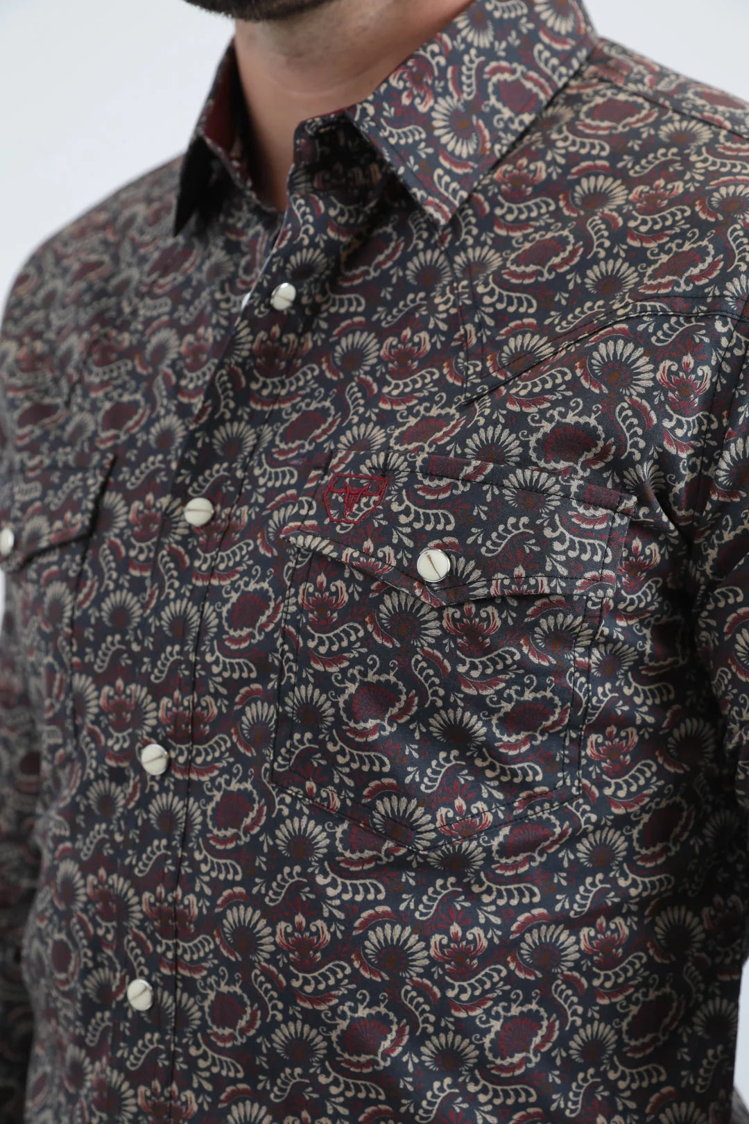 Platini Mens Leaf Diamond Botanical Western Shirt WPL11159