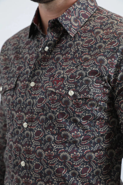 Platini Mens Leaf Diamond Botanical Western Shirt WPL11159