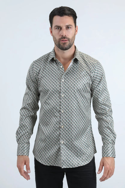 Platini Mens Executive Stripe Foil Ls Shirt FPL10949