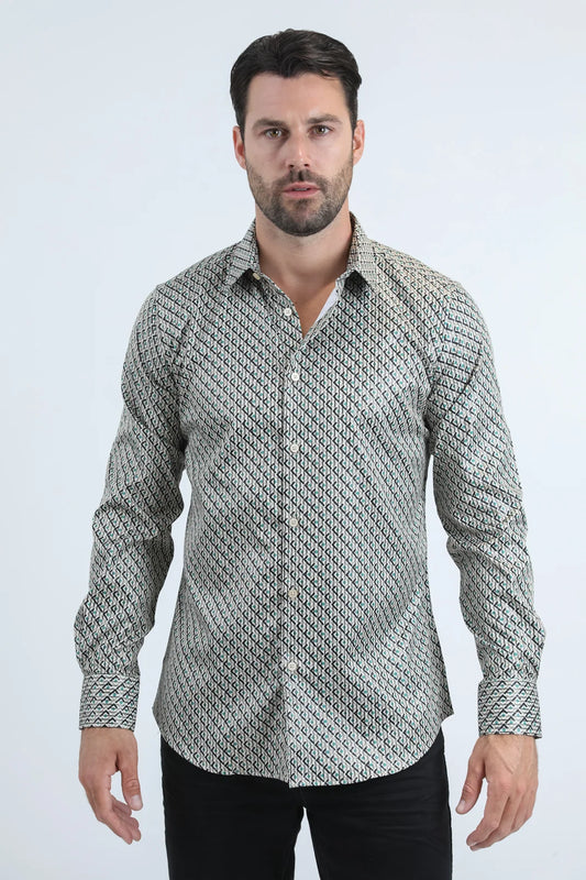 Platini Mens Executive Stripe Foil Ls Shirt FPL10949