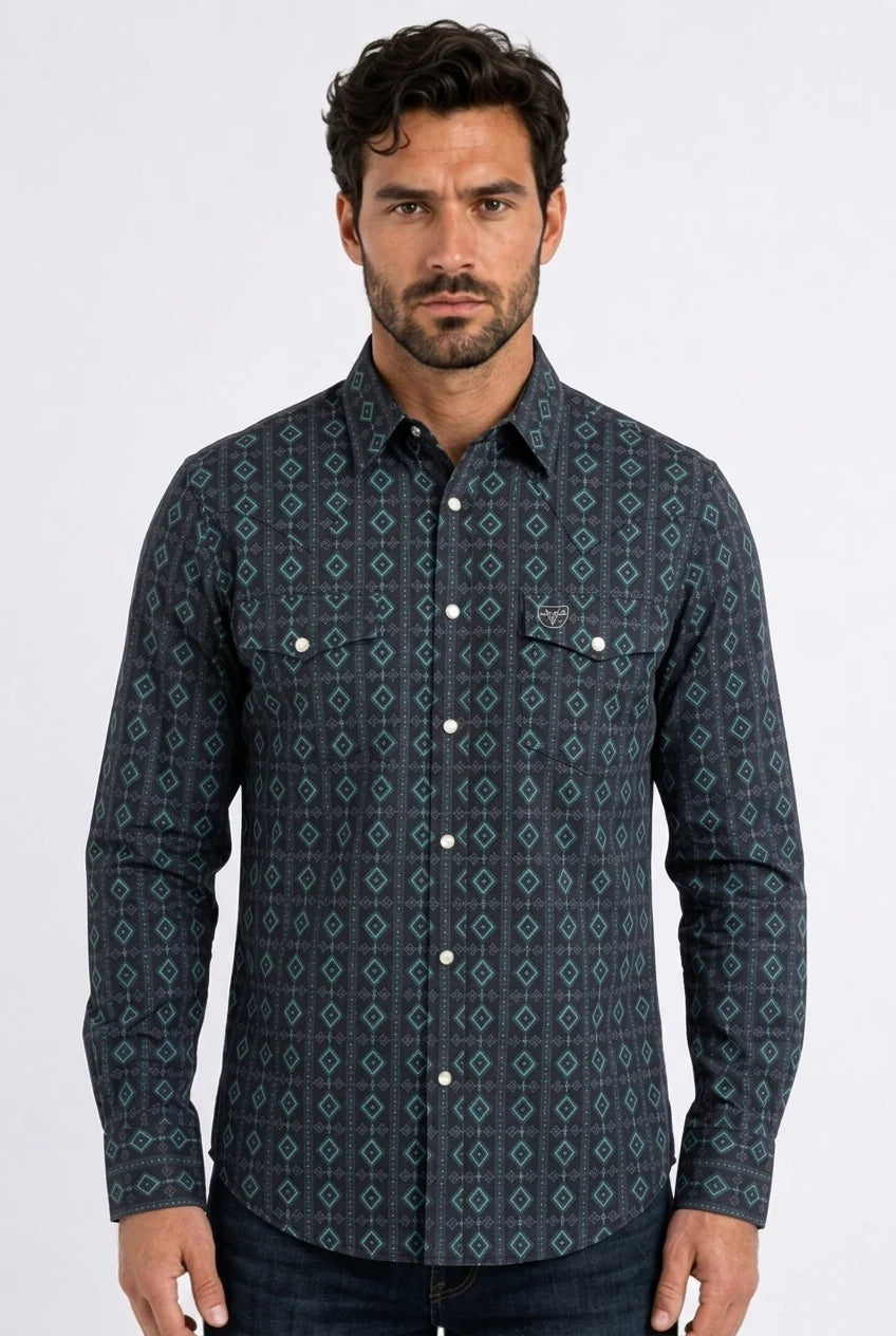 Platini Mens Aztec Stripe Western Ls Shirt WPL11348