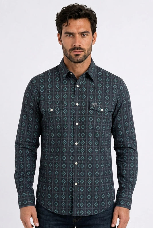 Platini Mens Aztec Stripe Western Ls Shirt WPL11348