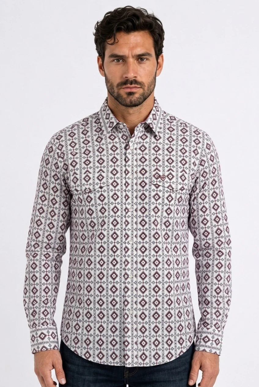 Platini Mens Aztec Stripe Western Ls Shirt WPL11349