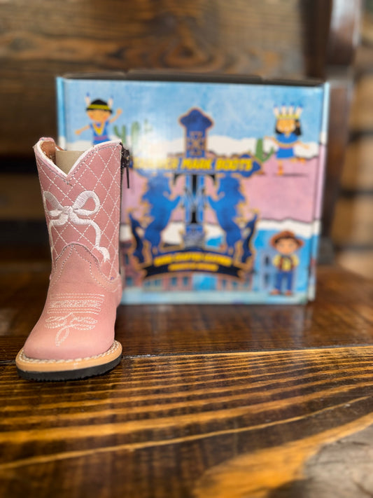Tanner Mark Baby Girl Hailey Pink W/Bow Embroidery Zipper Boots TMI205475