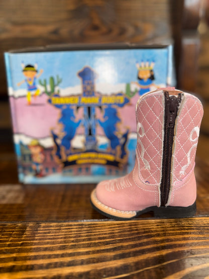 Tanner Mark Baby Girl Hailey Pink W/Bow Embroidery Zipper Boots TMI205475