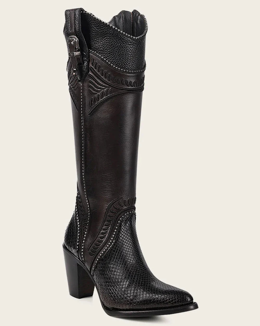Cuadra Women Black Python Knee High Boots
