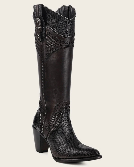 Cuadra Women Black Python Knee High Boots