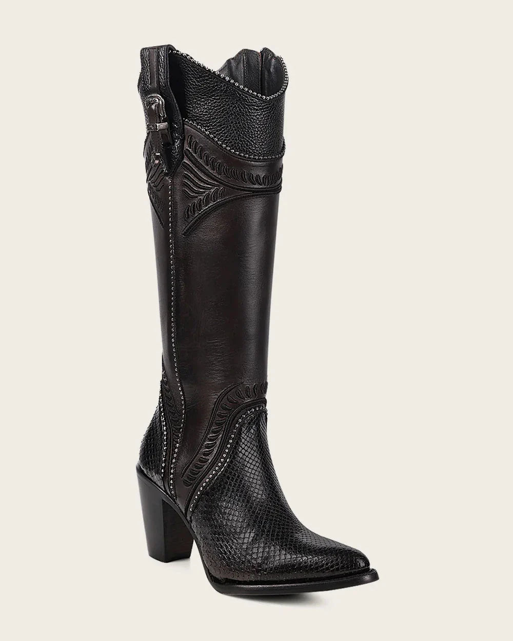 Cuadra Women Black Python Knee High Boots
